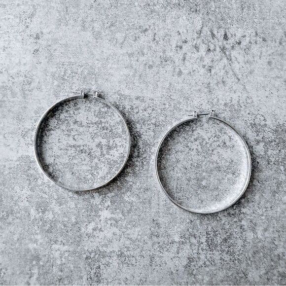 Silver Hammered Metal Hoops - Picture 1 of 3